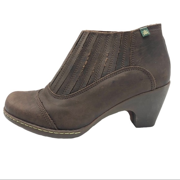 El Naturalista Brown Leather Slip On Heeled Ankle Boots Size 7 - Picture 2 of 10
